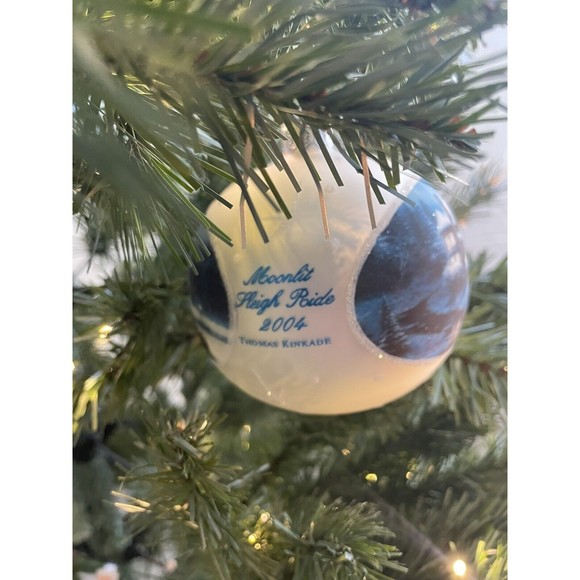 Christmas Ornament Thomas Kinkade Moonlit Sleigh Ride Large Glass 2004 with Box - Picture 13 of 13